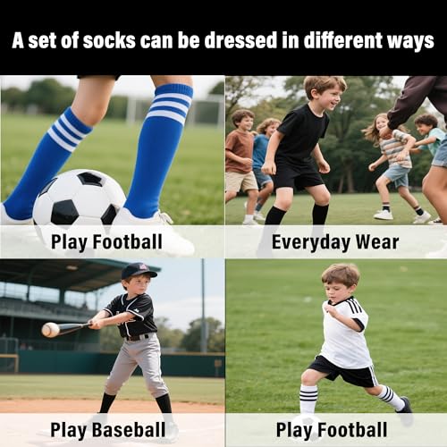 LPMOERA 4 Pairs Toddler Soccer Socks Girls Boys Baseball Softball Sock Football Knee-High Athletic Socks 4-7T - Image 4