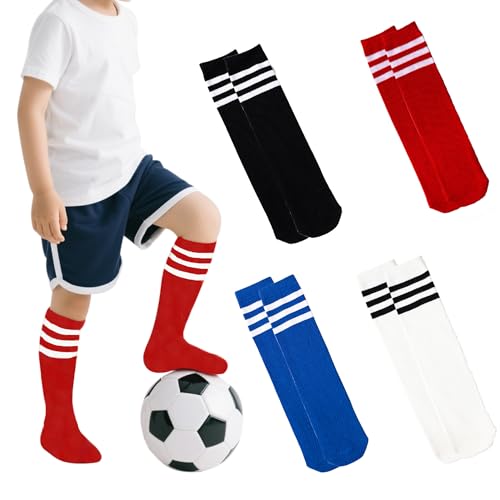 LPMOERA 4 Pairs Toddler Soccer Socks Girls Boys Baseball Softball Sock Football Knee-High Athletic Socks 4-7T - Image 1