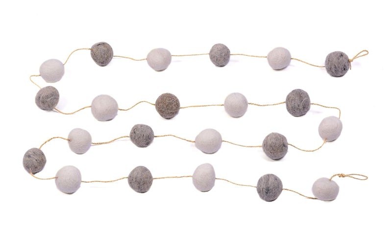 De Kulture Handmade Premium Colorful Woolfelt POM POM Garland Eco Friendly Wall Hanging Home Office Wedding Party Holiday Decoration Banner 48 Inch Brown White