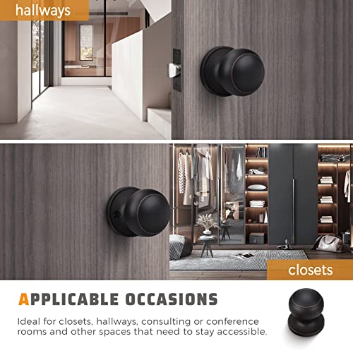 KNOBWELL 6 Pack Oil Rubbed Bronze Closet Door Knobs Passage Door Set, Hallway/Closet Keyless Door Knobs - Image 3