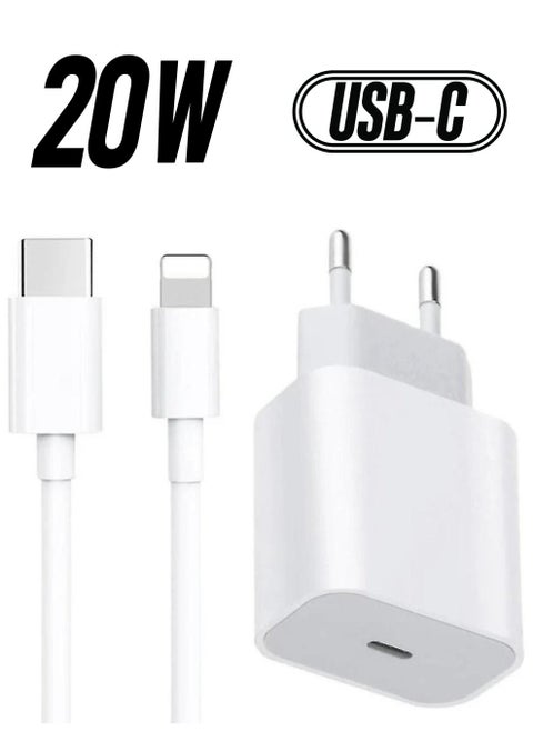 For Iphone 20w Charger Apple 11/12/13 Usb-c To Lightning Power Adapter 1m Data Cable Eu Plug