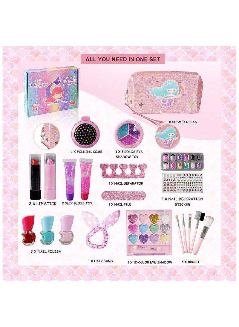 21 Piece Kids Makeup Set for Girls Washable Makeup Set with Makeup Bag Safe and Non-toxic Kids Makeup Set Pretend Play Makeup Set Birthday Gift for Kids 3-10 Years Old (B)  - Image 2