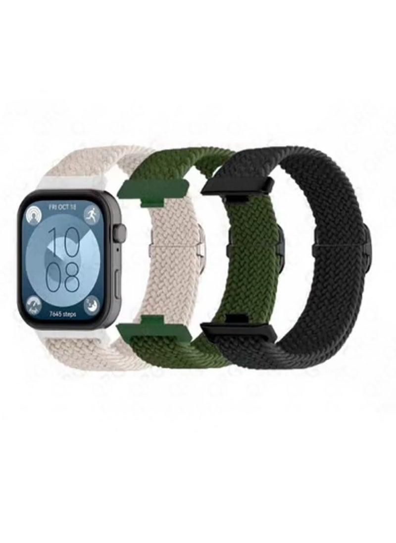 3 Pack Braided Elastic Band for Huawei Fit 3/Fit 4 Band, Adjustable Stretchy Loop Straps for Boys Girls  - Image 1