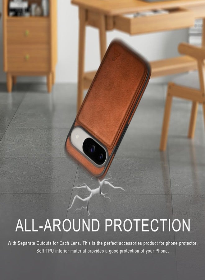 DJDUCK Designed for Google Pixel 9 5G/Pixel 9 Pro Case Wallet with Card Holder, [Magnetic Clasp Cover] [RFID Blocking Leather Protection] Shockproof Women Men Cases for Pixel 9 Light Brown - Image 5