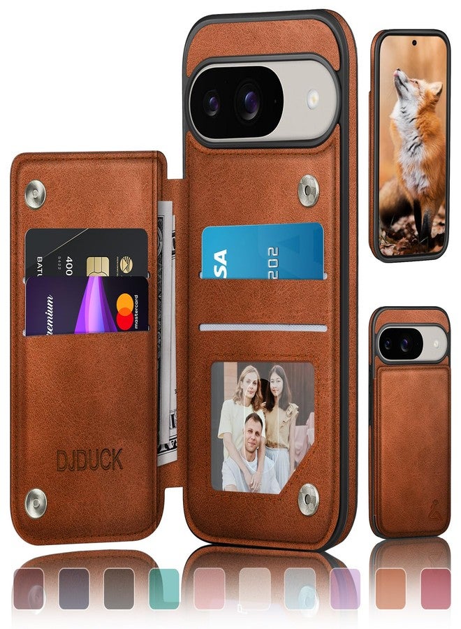 DJDUCK Designed for Google Pixel 9 5G/Pixel 9 Pro Case Wallet with Card Holder, [Magnetic Clasp Cover] [RFID Blocking Leather Protection] Shockproof Women Men Cases for Pixel 9 Light Brown - Image 1