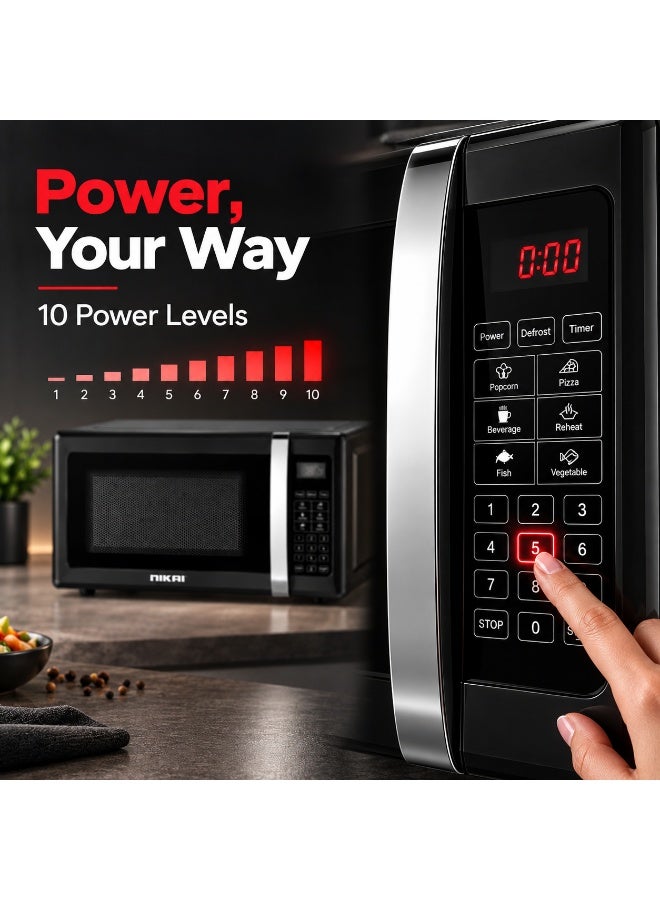 NIKAI Microwave Oven, Digital Touch Control, Child Safety-Lock, 10/11 Power Levels And 6 Auto Menus, Cooking End Signal, Touch Control Panel, Convenient Pull Hand Door 20 L 700 W NM02010DBX Black - Image 4