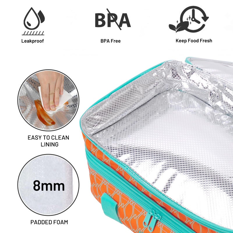 MIER Insulated Double Casserole Carrier Thermal Lunch Tote for Potluck Parties, Picnic, Beach, Fits 9 x 13 Inches Casserole Dish, Expandable by Mid Zipper, Orange - Image 4