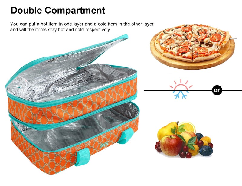 MIER Insulated Double Casserole Carrier Thermal Lunch Tote for Potluck Parties, Picnic, Beach, Fits 9 x 13 Inches Casserole Dish, Expandable by Mid Zipper, Orange - Image 3