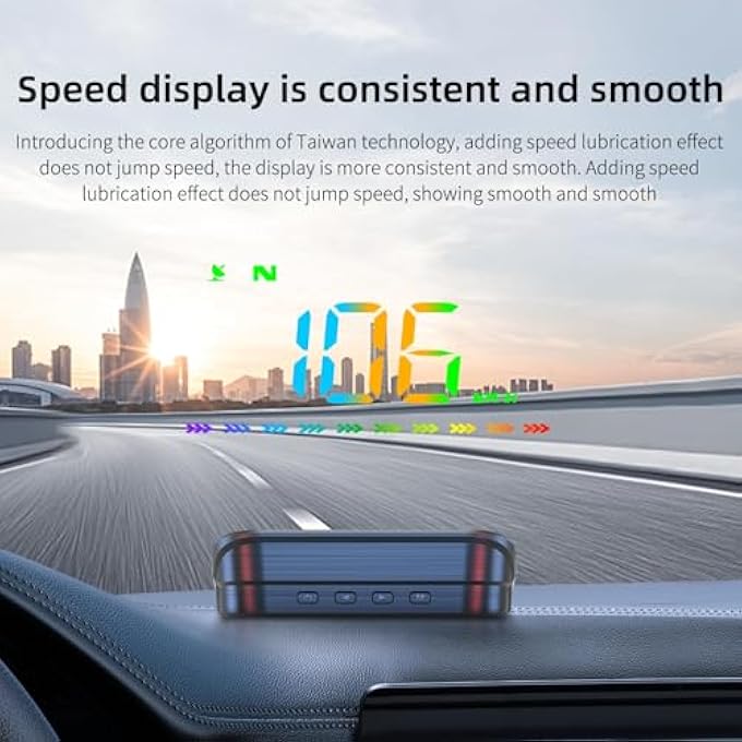 Azonee شاشة عرض أمامية مع عداد سرعة GPS M23S للسيارة، خط ملون مع سرعة ميل في الساعة، بوصلة، اتجاه، مسافة السفر، وقت السفر، تنبيه السرعة وشاشة عالية الدقة، كابل USB، توصيل وتشغيل - Image 4