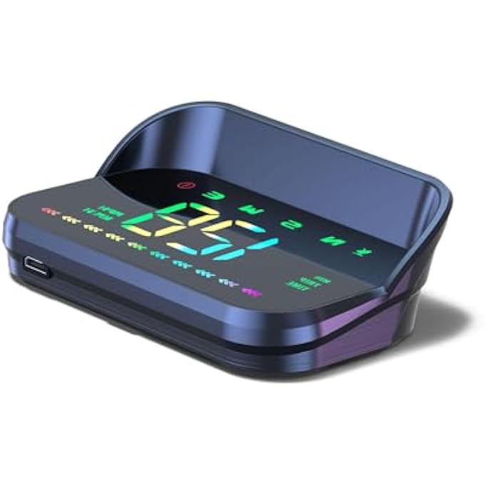 Azonee شاشة عرض أمامية مع عداد سرعة GPS M23S للسيارة، خط ملون مع سرعة ميل في الساعة، بوصلة، اتجاه، مسافة السفر، وقت السفر، تنبيه السرعة وشاشة عالية الدقة، كابل USB، توصيل وتشغيل - Image 1