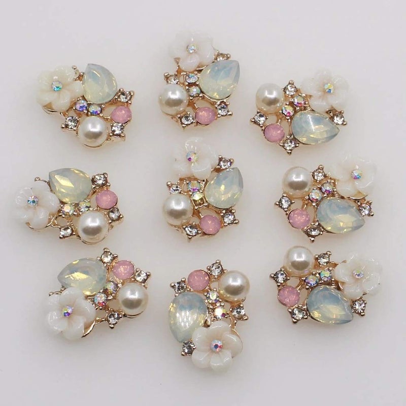 Worlds 10PC Five-Petal Flowe Rhinestone Pearl Flatback Alloy Buttons Wedding Decoration DIY Clothing Scrapbooking Crafts Accessories 19mmX14mm - Image 1