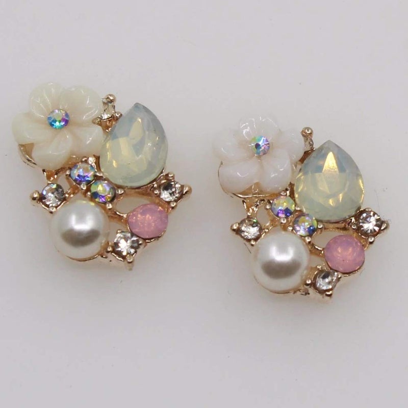 Worlds 10PC Five-Petal Flowe Rhinestone Pearl Flatback Alloy Buttons Wedding Decoration DIY Clothing Scrapbooking Crafts Accessories 19mmX14mm - Image 2