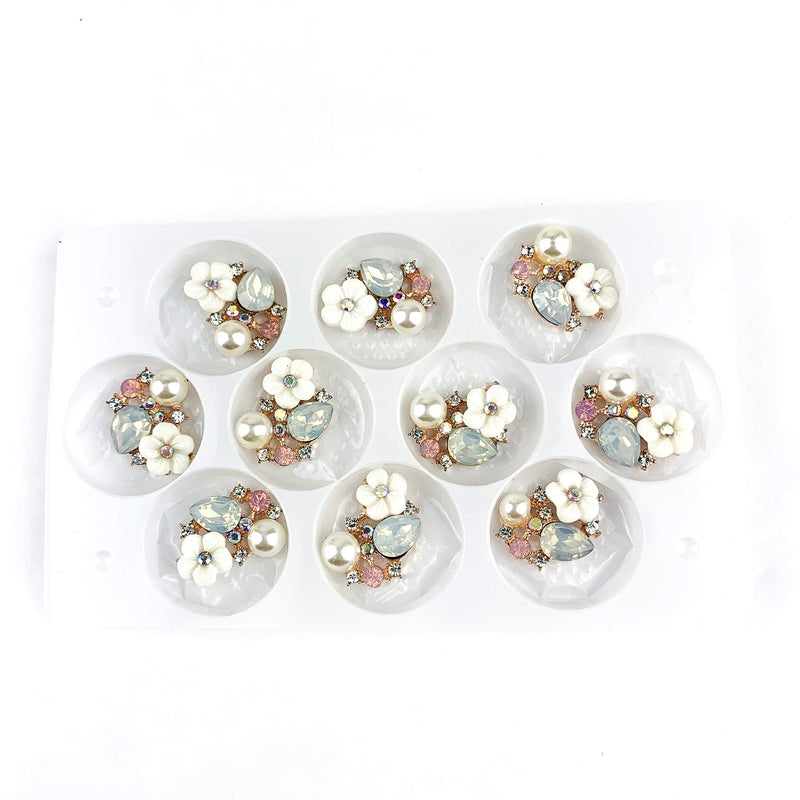 Worlds 10PC Five-Petal Flowe Rhinestone Pearl Flatback Alloy Buttons Wedding Decoration DIY Clothing Scrapbooking Crafts Accessories 19mmX14mm - Image 3