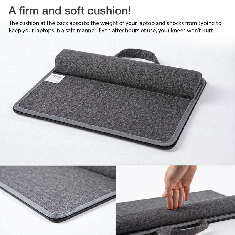 ergomi Lap Desk with Soft Cushion and Wrist Rest â€“ Portable Laptop Desk for Bed, Couch & Home Office, PU Surface Tray with Handle for 15.6 inch Laptop (Medium, Black) - Image 3