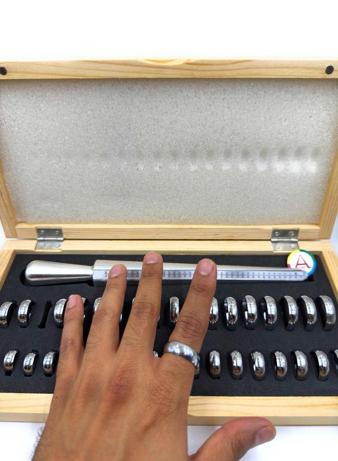 Aone Premium Universal Ring Sizing Set Including Ring Stick & Ring Sizer Gauge in Wooden Box with International Markings for Measuring Finger Ring, Jewellery Making & Repair - Image 2