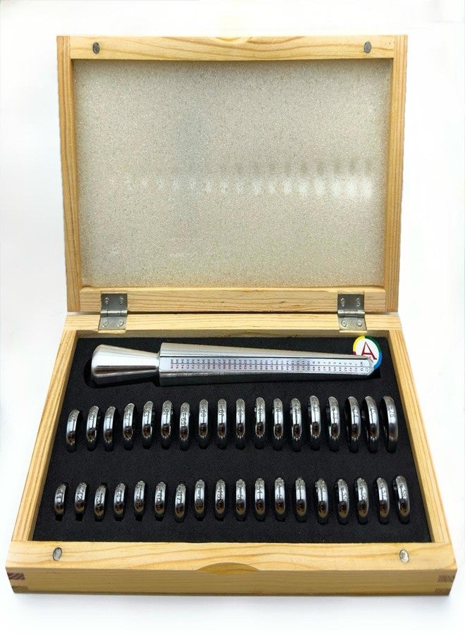 Aone Premium Universal Ring Sizing Set Including Ring Stick & Ring Sizer Gauge in Wooden Box with International Markings for Measuring Finger Ring, Jewellery Making & Repair - Image 1