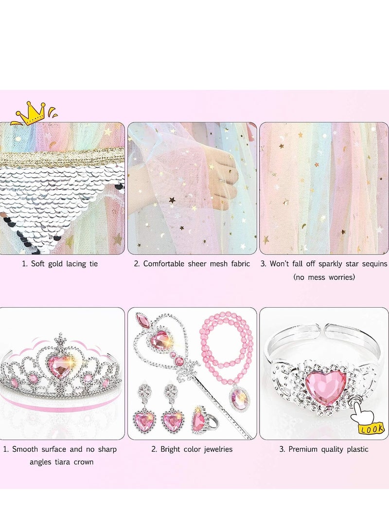7-Piece Princess Cape Set for Girls with Tiara, Wand & Colorful Cloaks - Perfect for Dress-Up & Role Play - Image 5