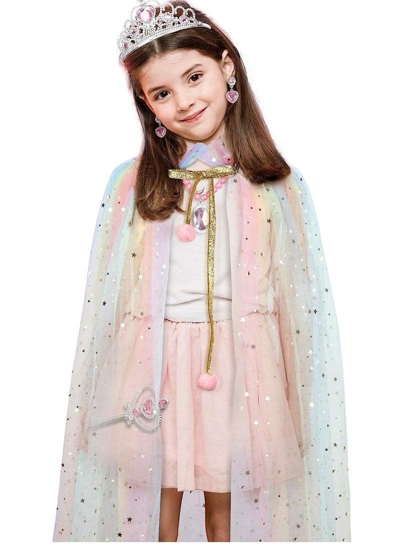 7-Piece Princess Cape Set for Girls with Tiara, Wand & Colorful Cloaks - Perfect for Dress-Up & Role Play - Image 2
