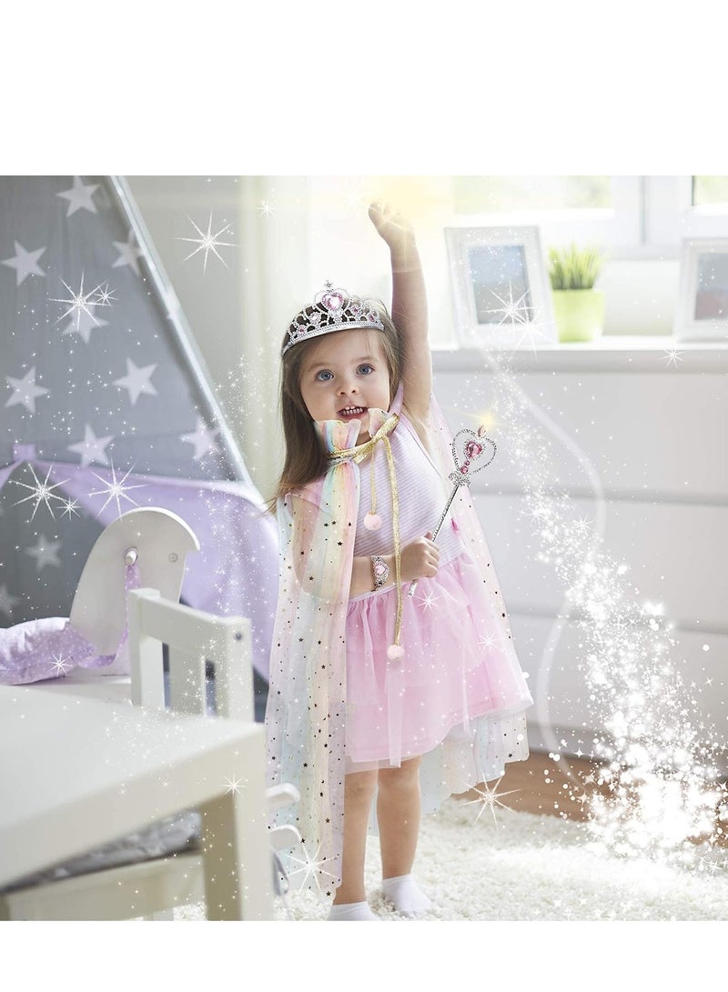 7-Piece Princess Cape Set for Girls with Tiara, Wand & Colorful Cloaks - Perfect for Dress-Up & Role Play - Image 3