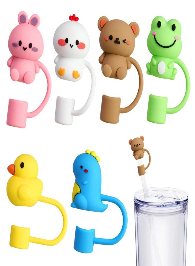Oiuros 6Pcs Straw Covers Cap, Cute Animals Silicone Straw Toppers Compatible with Stanley Cup, Drinking Straw Caps for 0.4 Inch/10 mm Straw Tips - Image 1