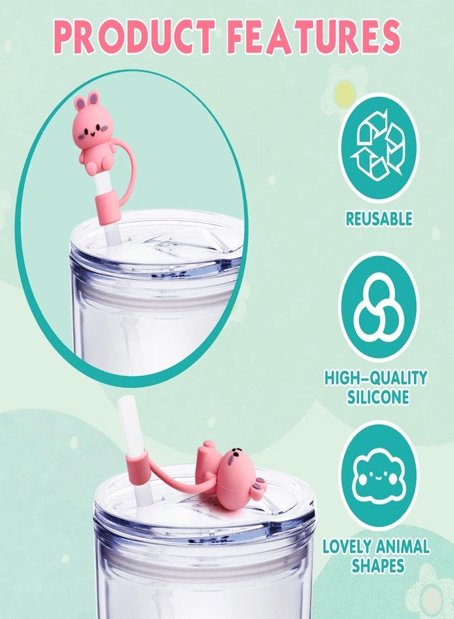 Oiuros 6Pcs Straw Covers Cap, Cute Animals Silicone Straw Toppers Compatible with Stanley Cup, Drinking Straw Caps for 0.4 Inch/10 mm Straw Tips - Image 3