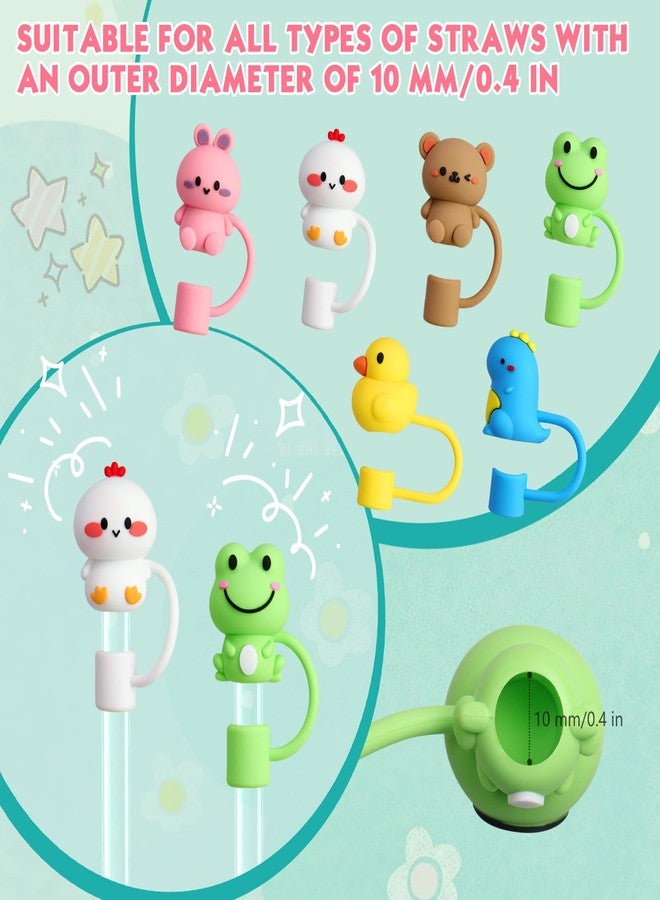 Oiuros 6Pcs Straw Covers Cap, Cute Animals Silicone Straw Toppers Compatible with Stanley Cup, Drinking Straw Caps for 0.4 Inch/10 mm Straw Tips - Image 2