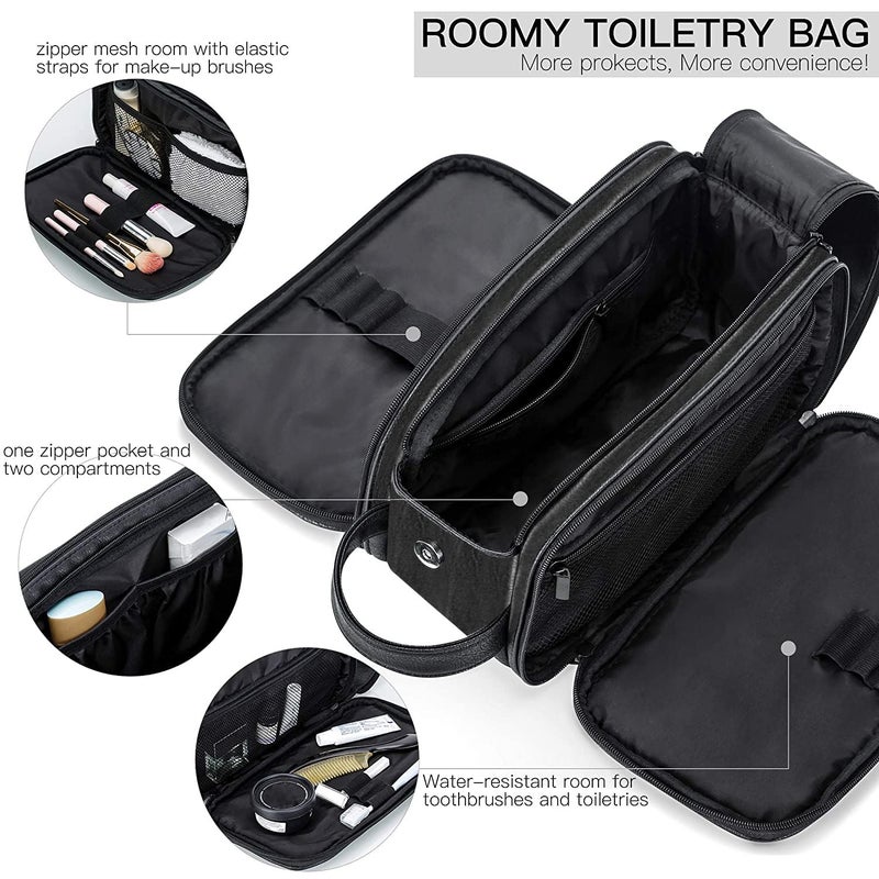 Elviros Toiletry Bag for Men, Large Travel Shaving Dopp Kit Water-resistant Bathroom Toiletries Organizer PU Leather Cosmetic Bags Fathers Day Gift(Medium, Black) - Image 3