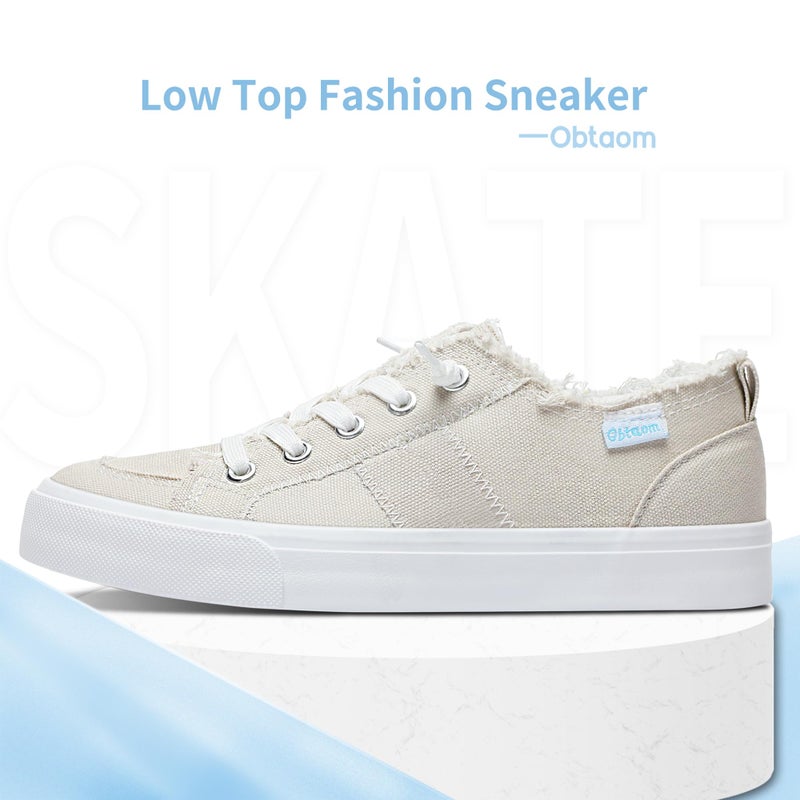 Obtaom Women's Play Fashion Sneaker Comfortable Canvas Slip on Shoes Washed Canvas Flatsï¼ˆBeigeï¼ŒUS5ï¼‰ - Image 4
