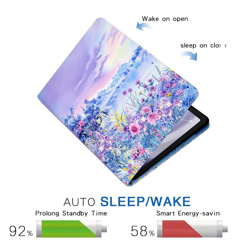 FUNUT Case for Galaxy Tab A9+ Plus 11 Inch 2024 2023 (SM-X210/X216/X218), Funut PU Leather Folio Cover Multi-Angle Stand with Auto Wake/Sleep Case for Galaxy Tab A9+ Tablet, Purple Flower Sea - Image 4