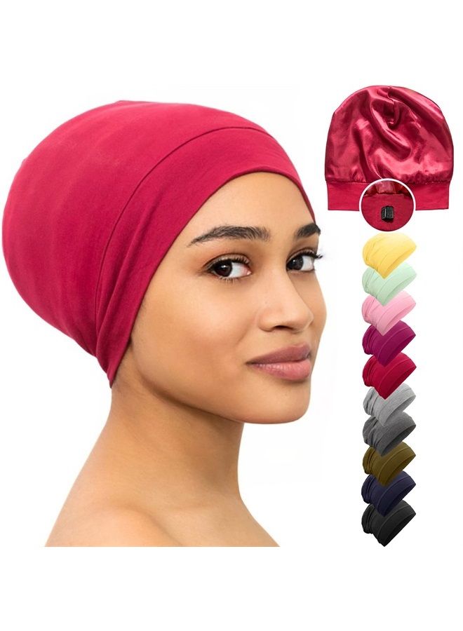 CAPLORD Silk Satin Bonnet Hair Cover Sleep Cap for Sleeping Beanie Hat Adjustable Stay On Headwear Lined Natural Nurse Cap for Women