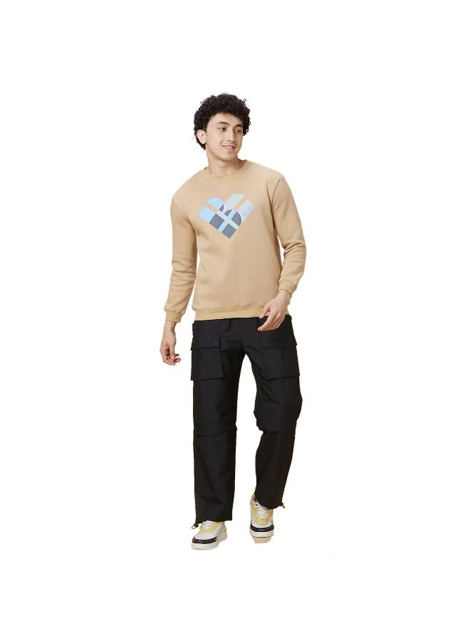 بيينغ هيومان Mens Beige Round Neck Long Sleeve Sweatshirt