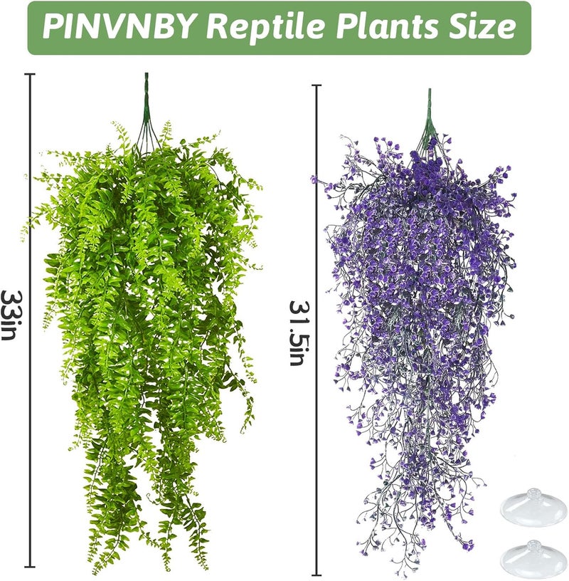 PINVNBY 2 Pack Reptile Plants Terrarium Hanging Fake Vines with Suction Cup Artificial Leaves for Bearded Dragons Lizards Geckos Snake Hermit Crab (Purple and Green) - Image 4