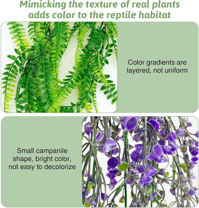 PINVNBY 2 Pack Reptile Plants Terrarium Hanging Fake Vines with Suction Cup Artificial Leaves for Bearded Dragons Lizards Geckos Snake Hermit Crab (Purple and Green) - Image 3