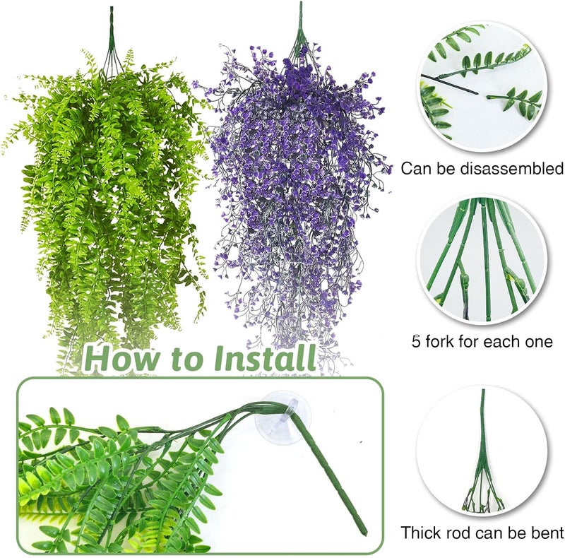 PINVNBY 2 Pack Reptile Plants Terrarium Hanging Fake Vines with Suction Cup Artificial Leaves for Bearded Dragons Lizards Geckos Snake Hermit Crab (Purple and Green) - Image 2