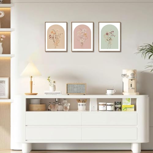 KISSFOX 3 Piece Framed Wall Art Wildflower Wall Decor Floral Pictures Botanical Canvas Art Pink Green Yellow Paintings Minimalist Boho Artwork For Girly Room Bedroom Living Room - Image 4