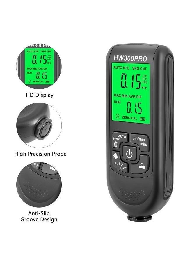 Generic HW-300PRO Automotive Coating Thickness Gauge - Automatic 0-2000μm Fe/NFe Paint Film Tester with Manual Calibration - Durable Tool for Car Repair, Used Car Inspection & Detailing  - Image 1