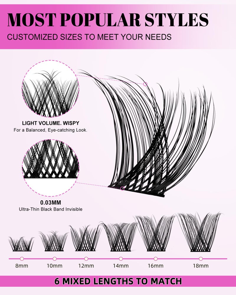 AGGRAD Energy Lash Clusters Kit 8-18mm Fluffy Volume Eyelashes Cluster Extension Kit D Curl Individual DIY False Lash Extension Kit with Lash Bond and Seal, Thin Invisible Black Lash Band - Image 2