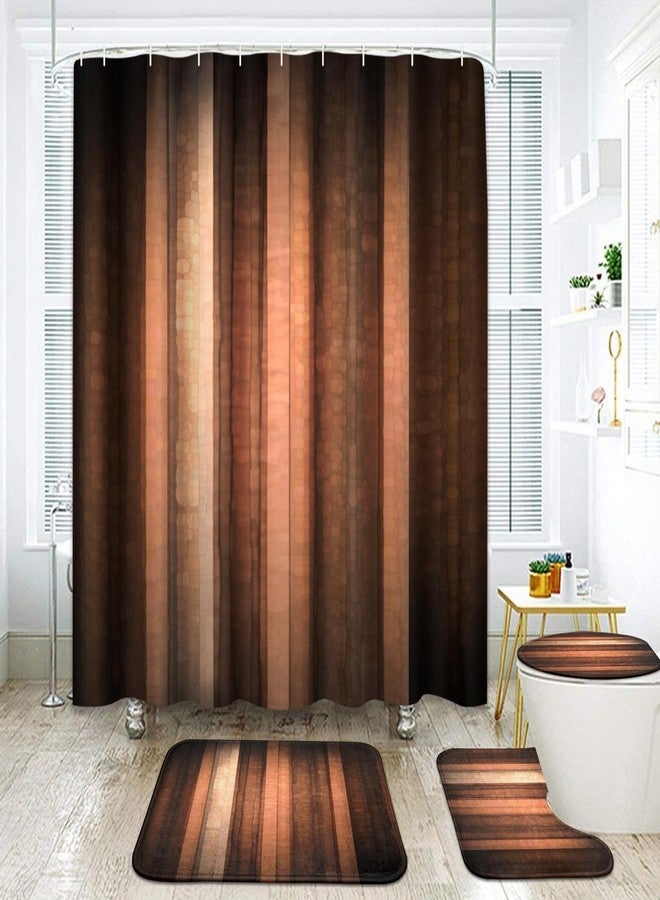 ArtSocket Orange Copper Pale Peach Bathroom Set with Shower Curtain and Rugs Accessories, Abstract Fall Warm Artistic Bright Retro Vintage Shower Curtain for Bathroom Decor 4 Pcs - Image 1