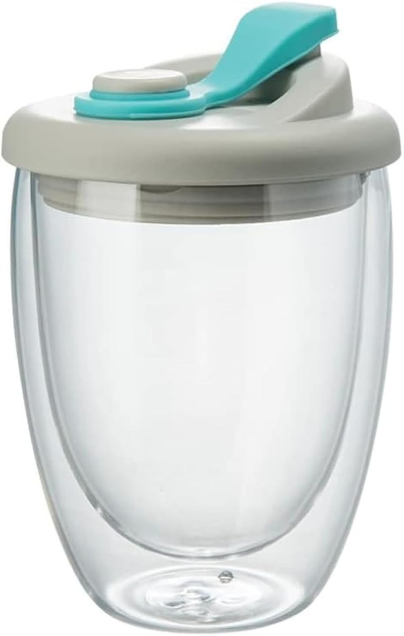 KRIVAL High Borosilicate Double Wall Glass with Silicon Lid Insulated Travel Portable Household Tumblers for Hot and Cold Beverages 350 ML - Image 1