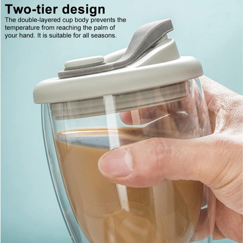 KRIVAL High Borosilicate Double Wall Glass with Silicon Lid Insulated Travel Portable Household Tumblers for Hot and Cold Beverages 350 ML - Image 3