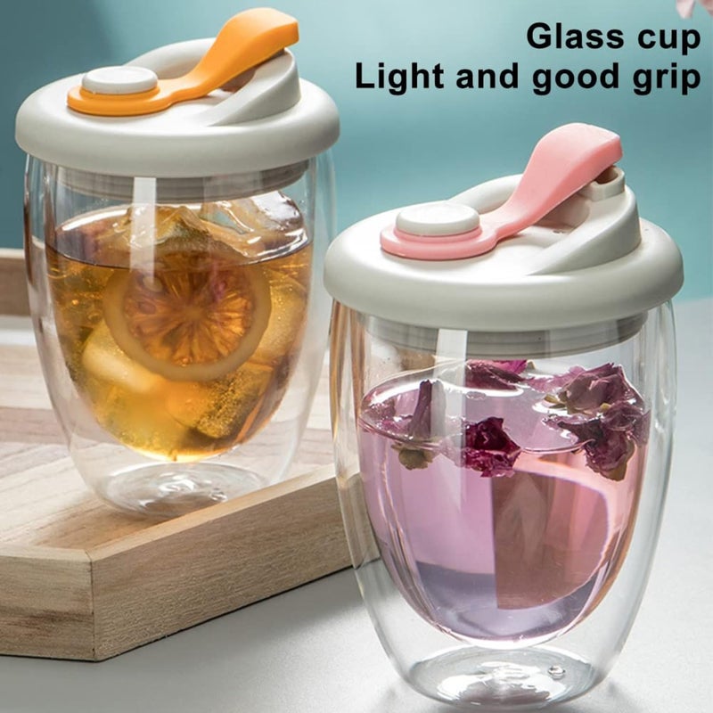 KRIVAL High Borosilicate Double Wall Glass with Silicon Lid Insulated Travel Portable Household Tumblers for Hot and Cold Beverages 350 ML - Image 4