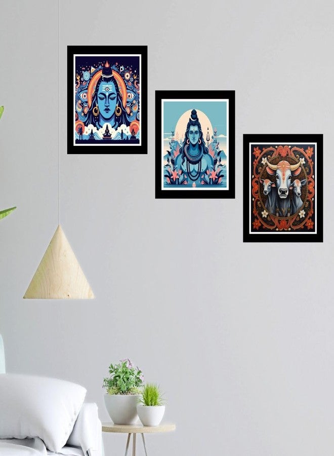 DEKORSTATION Lord Shiva HD Printed Religious Decorative Wall Paintings/Painting with Black Frame/Painting for Home and Office Décor (Set of 3) - Image 3