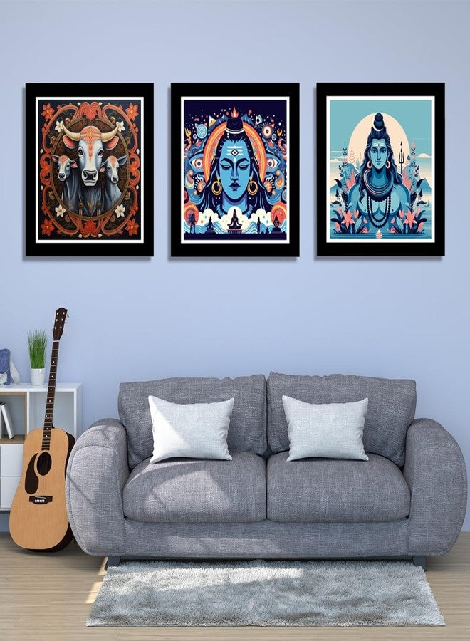DEKORSTATION Lord Shiva HD Printed Religious Decorative Wall Paintings/Painting with Black Frame/Painting for Home and Office Décor (Set of 3) - Image 4
