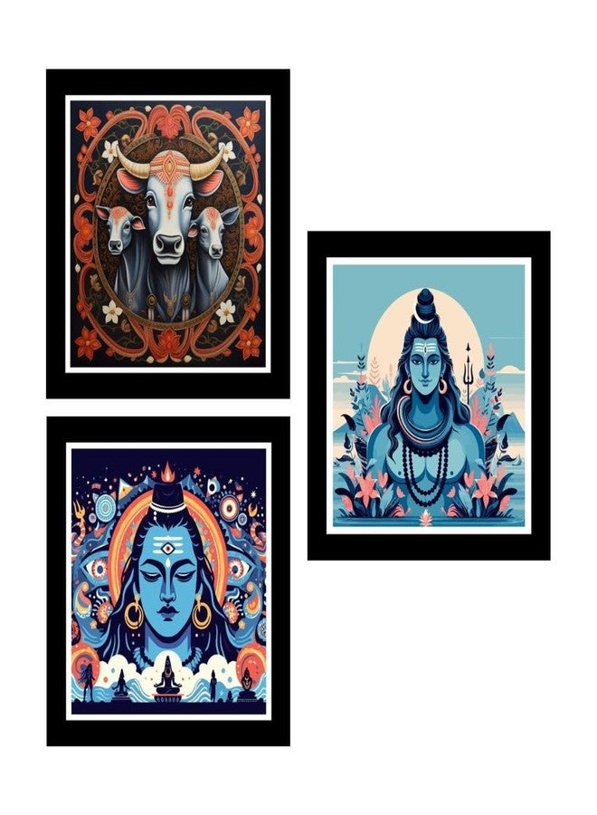 DEKORSTATION Lord Shiva HD Printed Religious Decorative Wall Paintings/Painting with Black Frame/Painting for Home and Office Décor (Set of 3) - Image 1