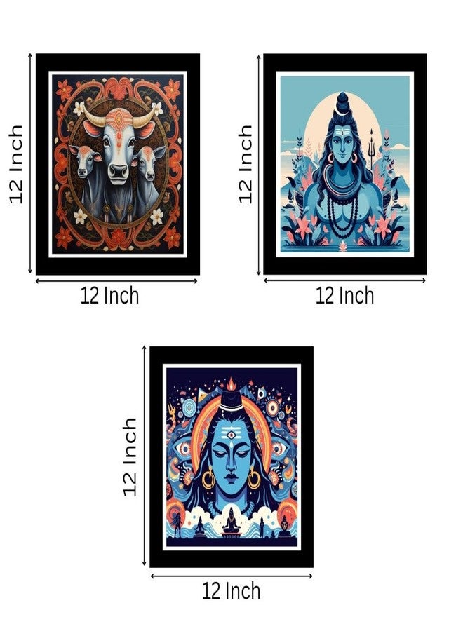 DEKORSTATION Lord Shiva HD Printed Religious Decorative Wall Paintings/Painting with Black Frame/Painting for Home and Office Décor (Set of 3) - Image 2