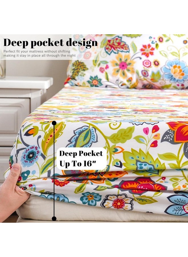 Bedlifes Queen Sheet Set Ultra Soft Breathable Silky Flower Bed Sheets Deep Pocket 100% Microfiber Bedding Sheets 4 Piece Queen Size Floral Spring - Image 5