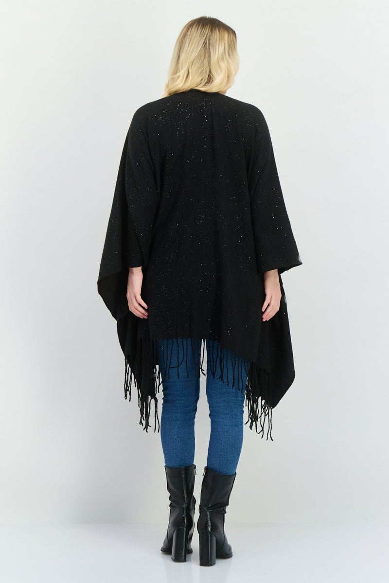 ADRIENNE VITTADINI Women Metallic Ruana Poncho 135 L x 78 H cm, Black  - Image 4