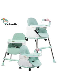 umbrella Umbrella 4 in 1 Convertible High Chair for Kids with Adjustable Height and Footrest, Baby Toddler Feeding Booster Seat with Tray, Wheels, Safety Belt and Cushion For 6 Months to 4 Years (green)  - Image 1