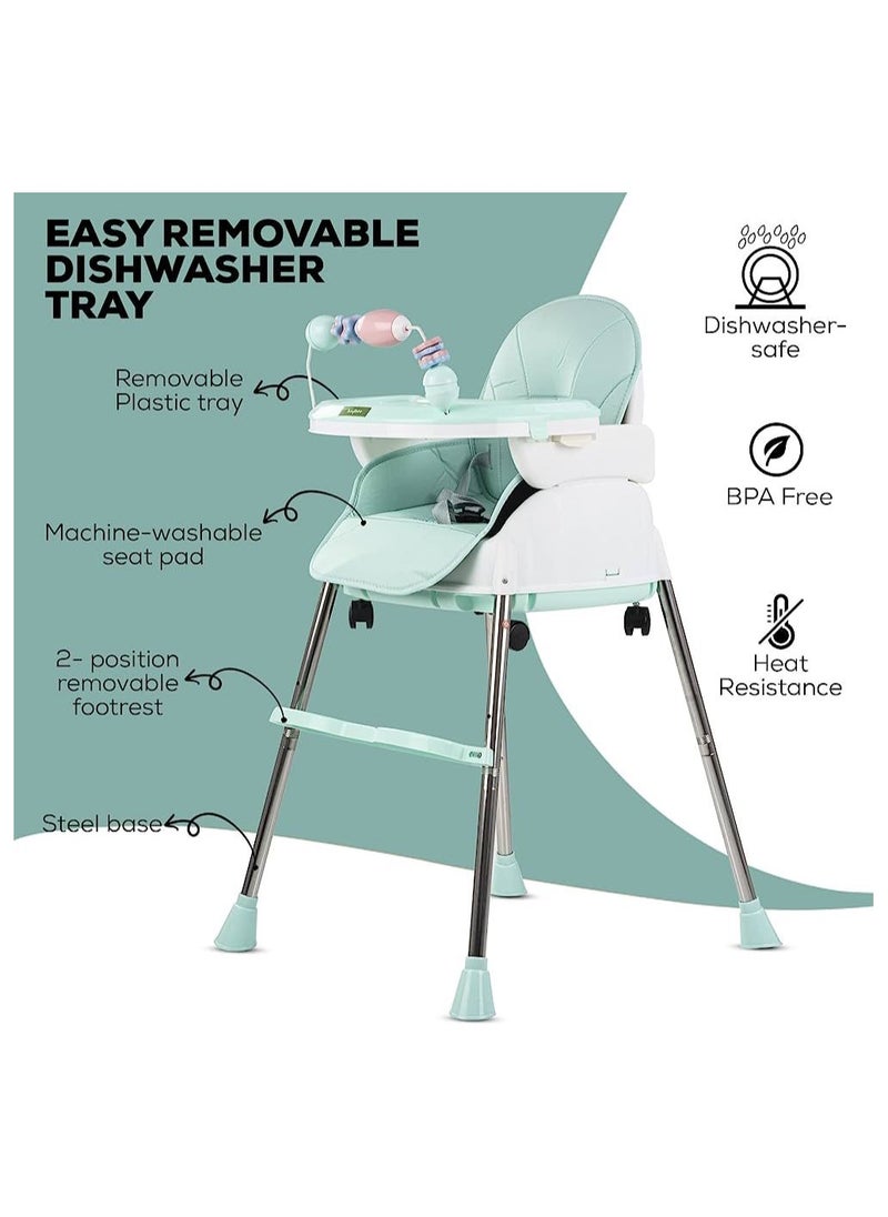 umbrella Umbrella 4 in 1 Convertible High Chair for Kids with Adjustable Height and Footrest, Baby Toddler Feeding Booster Seat with Tray, Wheels, Safety Belt and Cushion For 6 Months to 4 Years (green)  - Image 5