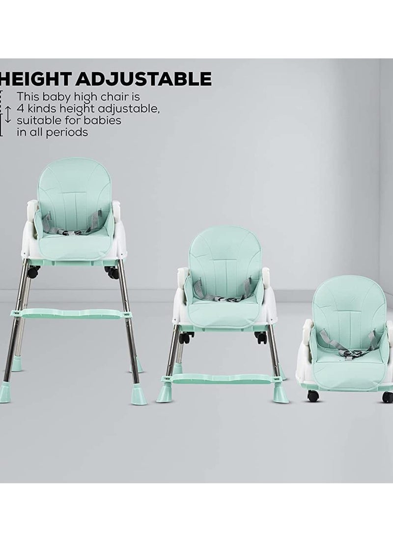 umbrella Umbrella 4 in 1 Convertible High Chair for Kids with Adjustable Height and Footrest, Baby Toddler Feeding Booster Seat with Tray, Wheels, Safety Belt and Cushion For 6 Months to 4 Years (green)  - Image 2